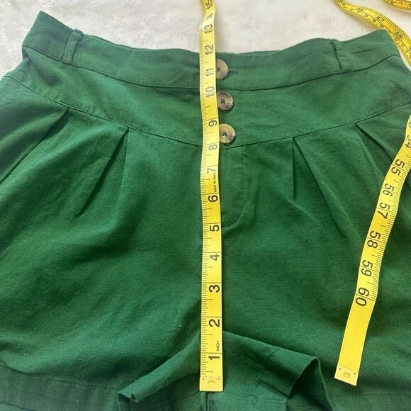 Me To We Women's M High Waist Button Fly Trouser Shorts Kelly Green Linen Blend - Picture 8 of 9